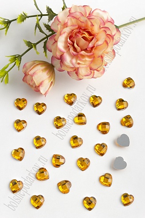 Стразы граненые 10 мм, сердце (100 шт) SF-1613, золото