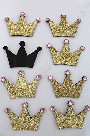 Патч с декором стразы 6*4 см &quot;Корона&quot; (10 шт) SF-1876, светлое золото