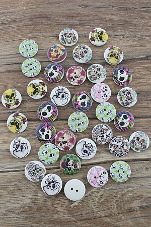 Пуговицы декоративные 20 мм с рисунком &quot;Череп&quot; (50 шт) SF-2182