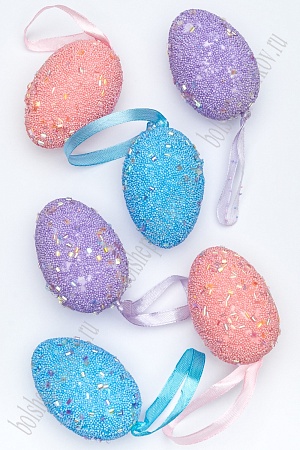 Пасхальный декор &quot;Яйца с лентой №2&quot; 4*6 см (6 шт) SF-5006, разноцветный