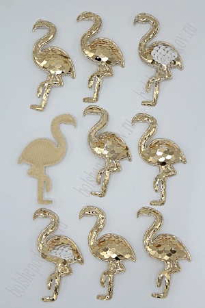 Патч 3D,  с двухсторон. пайетками &quot;Фламинго&quot; 6*4 см (10 шт) SF-1893, светлое золото