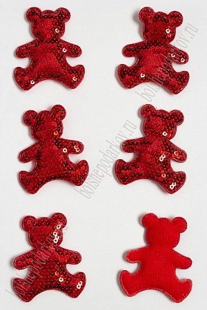 Патч с пайетками &quot;Мишка&quot; 5*6 см (10 шт) SF-3782, красный