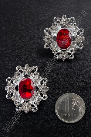 Серединка ювелирная (2 шт) SF-5794, серебро/бордовый №1