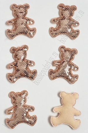 Патч с пайетками &quot;Мишка&quot; 5*6 см (10 шт) SF-3782, розовое золото