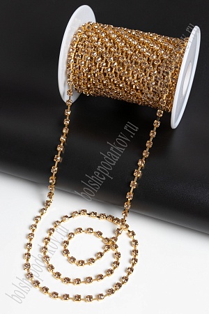 Стразы в бобине SS16 (4 мм*10 ярд) SF-2053, золото в золотой оправе