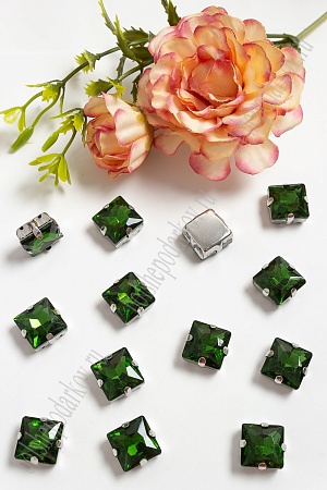 Стразы пришивные 12 мм &quot;Квадрат&quot; (20 шт) SF-3710, зеленый №6