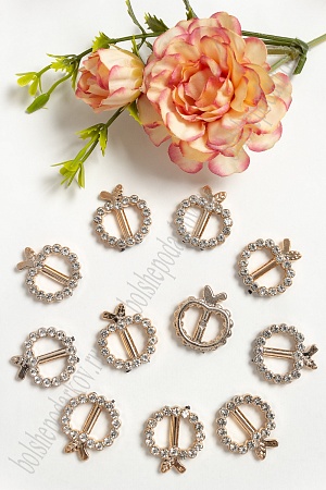 Пряжка пластик со стразами 21*23 мм &quot;Яблочко&quot; (30 шт) SF-4248, золото