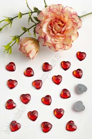 Стразы граненые 12 мм, сердце (100 шт) SF-378/1614, красный