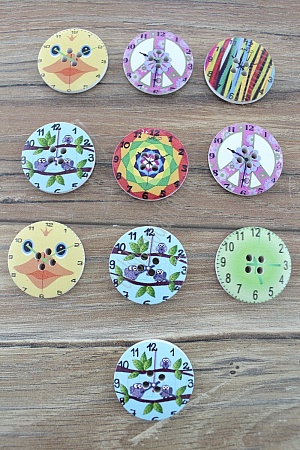 Пуговицы декоративные 30 мм с рисунком &quot;Часики&quot; (20 шт) SF-2184