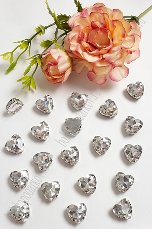 Стразы пришивные 12 мм &quot;Сердечко&quot; (10 шт) SF-3716, серебро №1