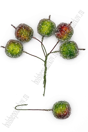 Муляж декоративный яблоко засахаренное на веточке, SF-1241, красно-зеленое (100 шт)