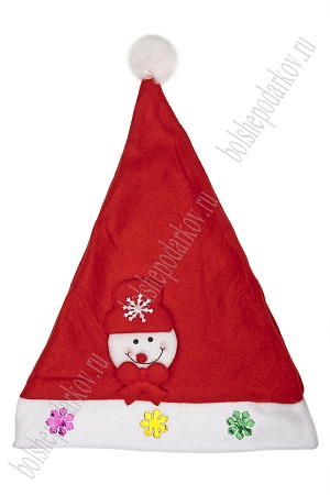 Новогодний колпак &quot;Снеговик&quot; 43 см (12 шт) красный, С-8
