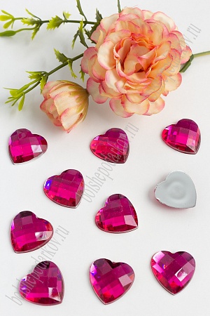 Стразы граненые 20 мм, сердце (50 шт) SF-381, фукси