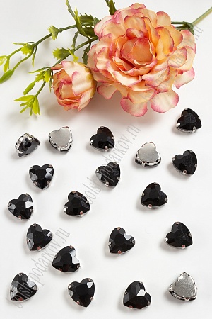 Стразы пришивные 12 мм &quot;Сердечко&quot; (10 шт) SF-3716, черный №16