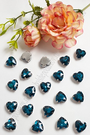 Стразы пришивные 12 мм &quot;Сердечко&quot; (10 шт) SF-3716, темно-бирюзовый №8