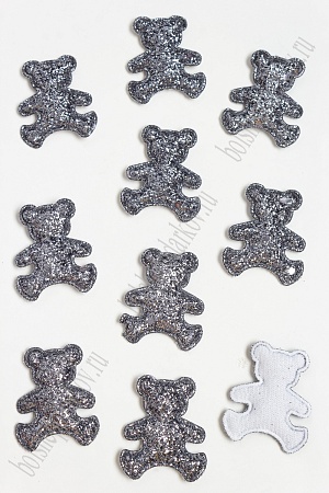 Патч 3D с блестками &quot;Мишка&quot; 4*3,3 см (20 шт) SF-3162, графит