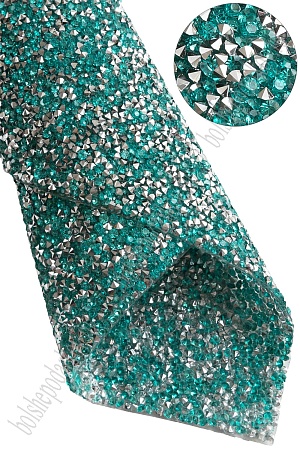 Стразовое полотно на силиконовой основе 24*40 см (SF-6004) аквамариновый/серебро №12