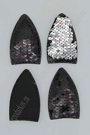 Патч 3D,  с двухсторон. пайетками &quot;Ушки вытянутые&quot; 8*4,5 см (10 шт) SF-1881, черный