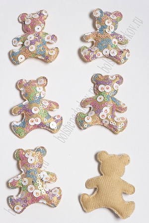Патч с крупными пайетками &quot;Мишка&quot; 58*48 мм (10 шт) SF-2975, бежевый