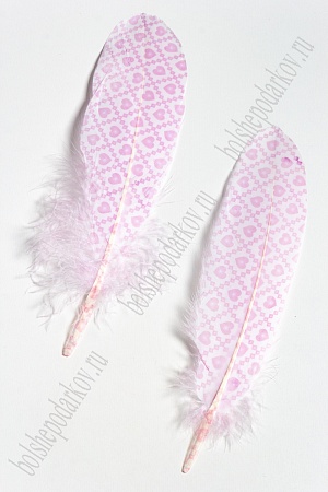 Перья декоративные 16*4,5 см (6 шт) &quot;Сердечки&quot; розовые