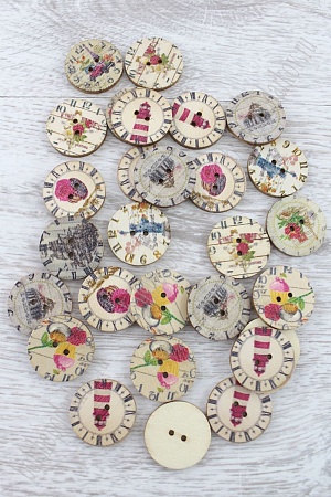 Пуговицы декоративные 25 мм с рисунком &quot;Часики&quot; (30 шт) SF-2222