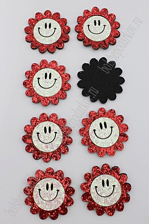 Патч с пайетками &quot;Цветок с улыбкой&quot; 4,5 см (10 шт) SF-1878, красный
