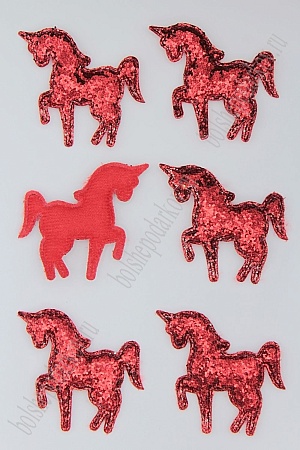Патч 3D, россыпь пайеток &quot;Единорог&quot; 6*5 см (10 шт) SF-1889, красный