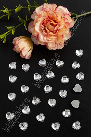 Стразы граненые 10 мм, сердце (100 шт) SF-1613, серебро