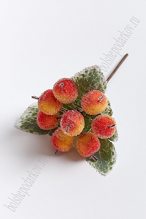 Муляж декоративный яблочко засахаренное на веточке (5 шт) SF-5114, красно-желтый