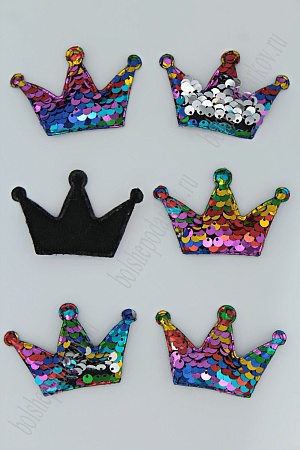 Патч 3D,  с двухсторон. пайетками &quot;Корона&quot; 6*4 см (10 шт) SF-1884, разноцветный