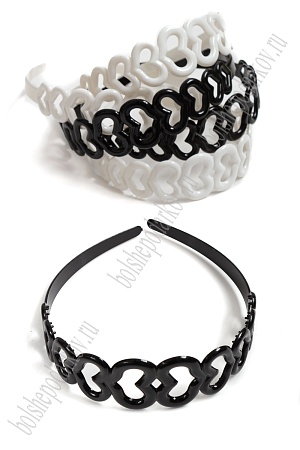 Ободки для волос 3,5 см &quot;Сердца&quot; (12 шт) SF-1508, черно-белые