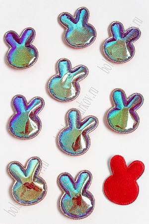 Патч глянец с блестками &quot;Зайка&quot; 4,3*3,2 см (10 шт) SF-2971, зеленый хамелеон