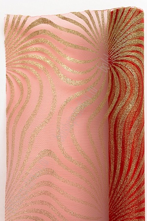 Органза 48 см*5 ярд &quot;Узоры с глиттером&quot; (SF-769-2) красный