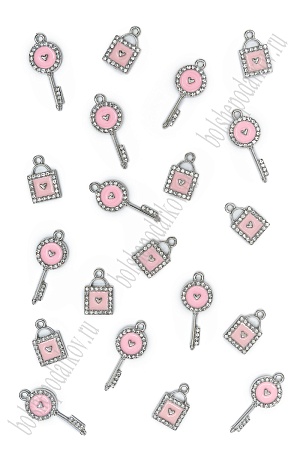 Подвеска металл &quot;Ключик и замок&quot; (20 шт) SF-7343, розовый/серебро