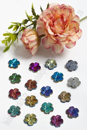 Стразы &quot;Цветок&quot; 15 мм (100 шт) SF-804, черный радужный