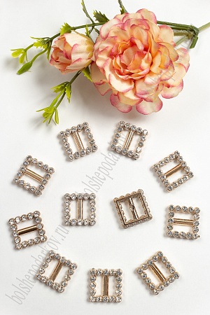 Пряжка пластик со стразами 17*17 мм &quot;Квадрат&quot; (30 шт) SF-4248, золото