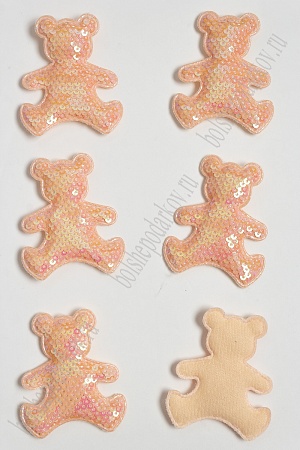 Патч с пайетками &quot;Мишка&quot; 5*6 см (10 шт) SF-3782, персиковый хамелеон