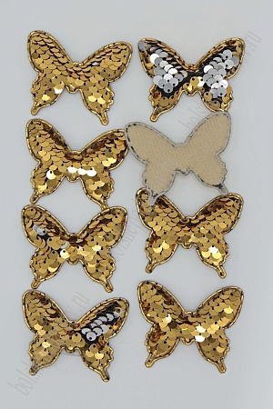 Патч 3D,  с двухсторон. пайетками &quot;Бабочка&quot; 5*4 см (10 шт) SF-1885, золото/серебро