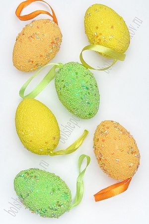 Пасхальный декор &quot;Яйца с лентой №1&quot; 4*6 см (6 шт) SF-5006, разноцветный