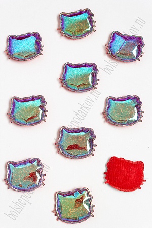 Патч глянец с блестками &quot;Котёнок&quot; 3*3,5 см (10 шт) SF-2971, зеленый хамелеон