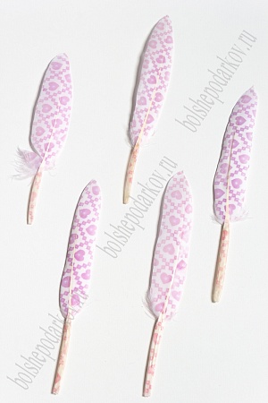 Перья декоративные 15*2,2 см (10 шт) &quot;Сердечки&quot; розовые