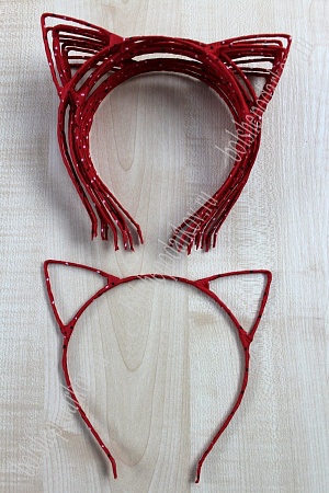 Ободки &quot;Ушки&quot; 5 мм ткань с квадратиками (10 шт) SF-1129, красный