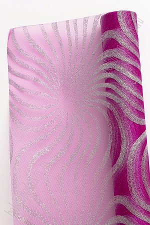 Органза 48 см*5 ярд &quot;Узоры с глиттером&quot; (SF-769-2) фукси/серебряный