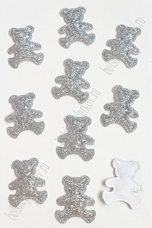 Патч 3D с блестками &quot;Мишка&quot; 4*3,3 см (20 шт) SF-3162, серебряный