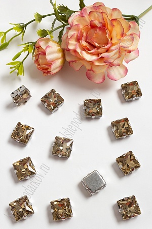 Стразы пришивные 12 мм &quot;Квадрат&quot; (20 шт) SF-3710, светлое золото №3