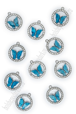 Подвеска металл &quot;Бабочка №5&quot; (10 шт) SF-7343, синий/серебро