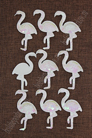 Патч 3D,  с двухсторон. пайетками &quot;Фламинго&quot; 6*4 см (10 шт) SF-1893, белый хамелеон