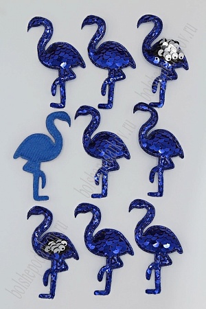 Патч 3D,  с двухсторон. пайетками &quot;Фламинго&quot; 6*4 см (10 шт) SF-1893, синий