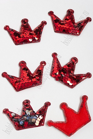 Патч 3D, с двухсторон. пайетками &quot;Корона&quot; 6*4 см (10 шт) SF-1884, красный/серебро