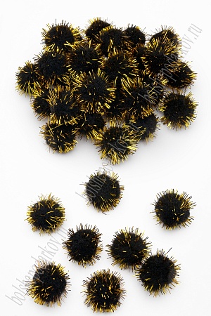 Помпоны с люрексом 25 мм (100 шт) SF-1170, черный